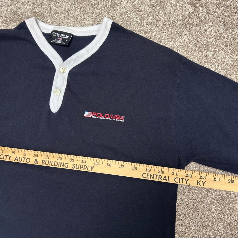 Vintage Polo Jeans Company Ralph Lauren Tshirt Men Size Medium Button Preppy - Picture 3 of 8